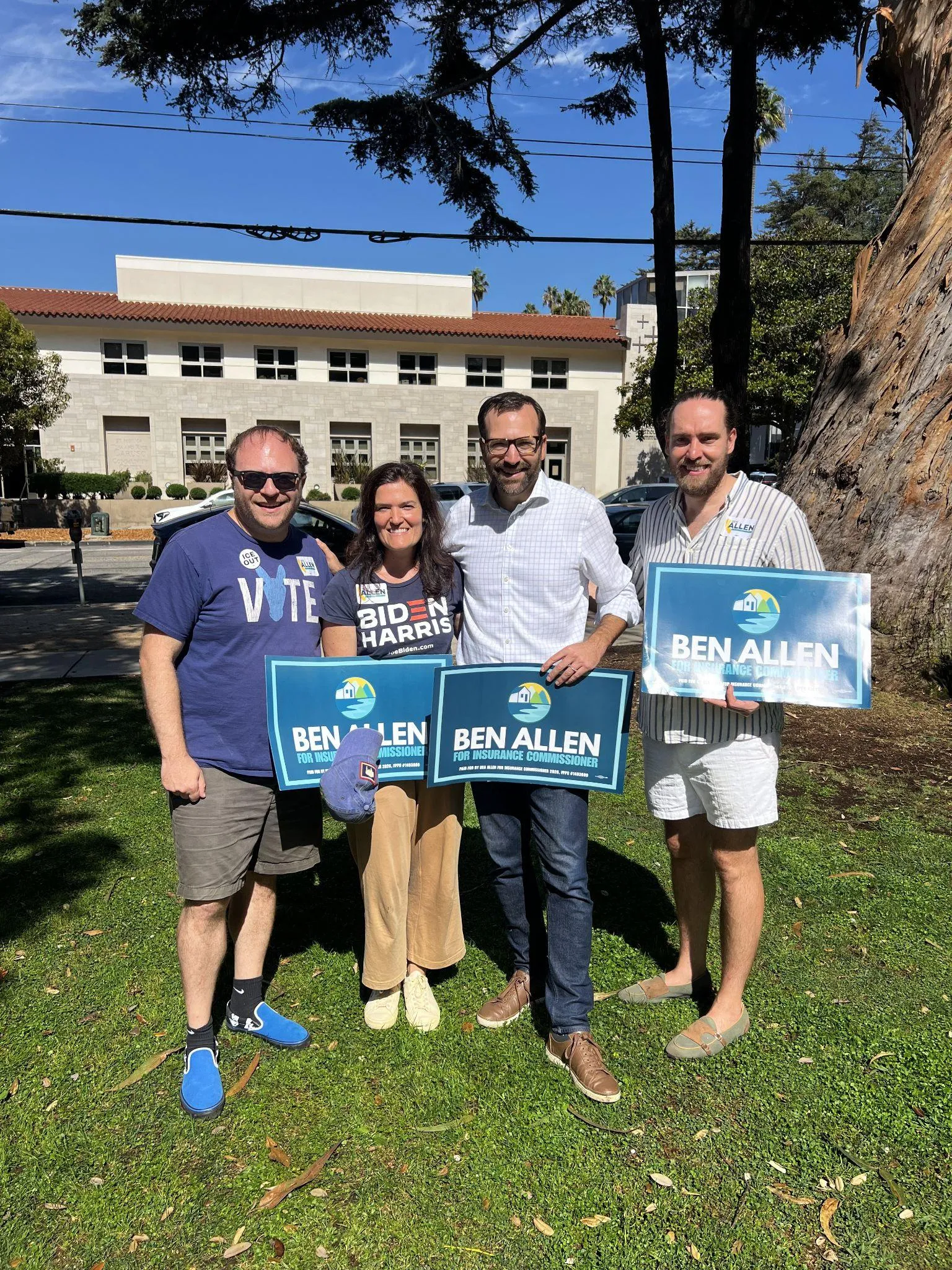 Heather Thomason with supporters holding Ben Allen campaign signs